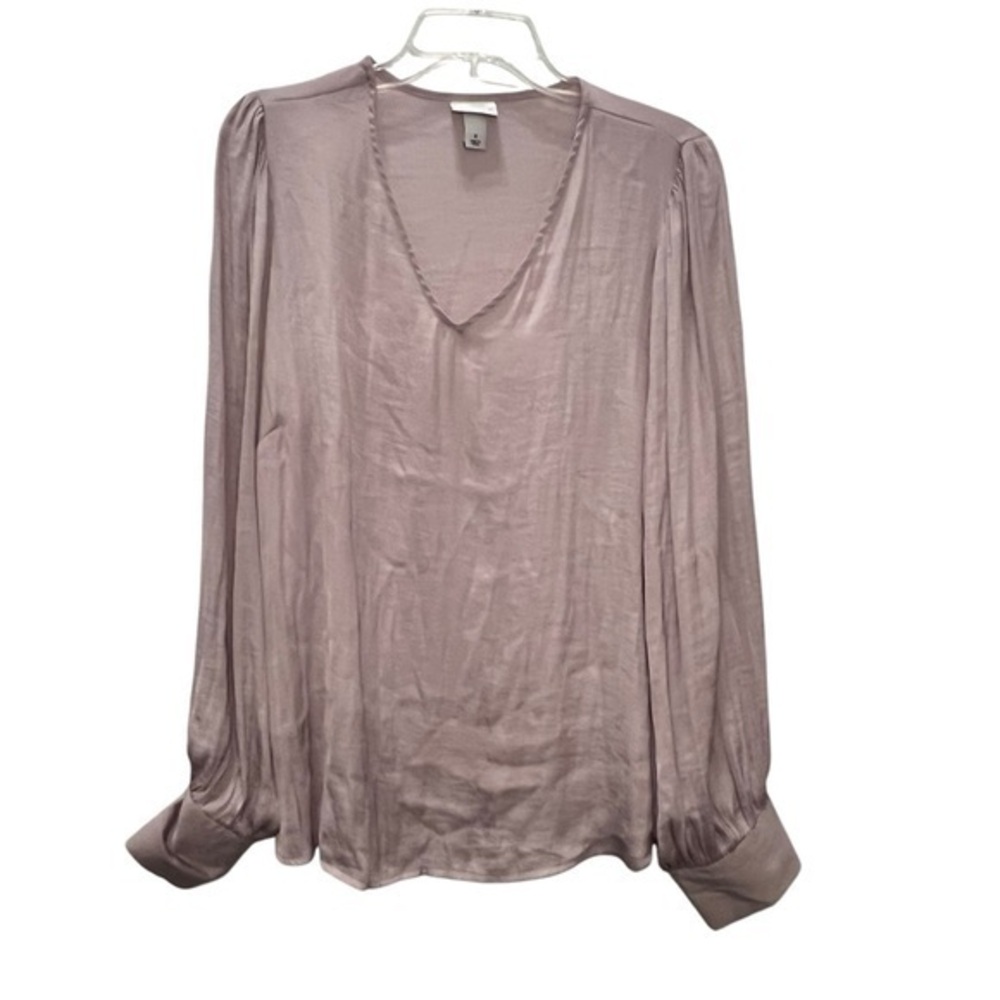 AVA & VIV Women’s Size 0X Light Grey V Neck Long Sleeve W/buttons Blouse‎ Satin